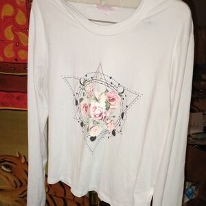 Stella Tweed White Long Sleeve Top with Floral Design
